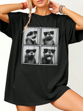 Cat Pattern Dropped Shoulder Round Neck T-Shirt